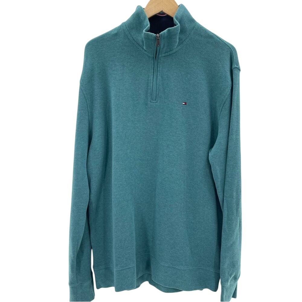 NWT Tommy Hilfiger Men’s Quarter Zip 100% Cotton Casual Mockneck Sweatshirt XL